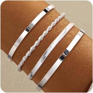 Trendy 16k Gold Chunky Bangle Cuff Bracelet Set - Non Tarnish & Sweatproof